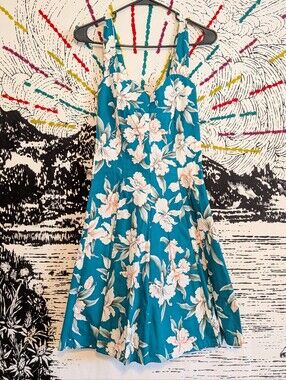 Vintage 80s Hawaiian Skater Summer Dress